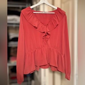 Women's Ruffled Coral Blouse